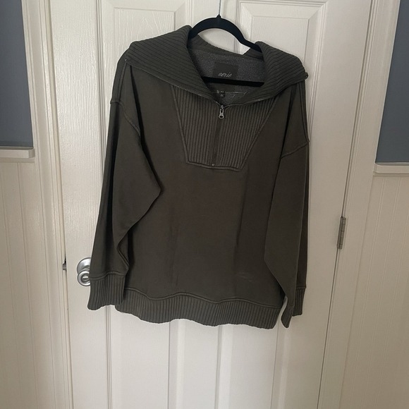 Aerie Quarter Zip Ribbed Sweater Sweatshirt Olive Green Medium New With Tags - Picture 1 of 12